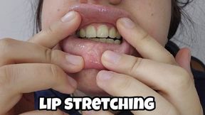 Extreme Lip Stretching Close Up - Pulling Mouth Lips with Fingers