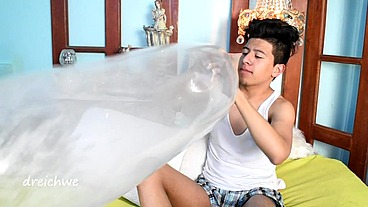 Inflating condom until it explodes