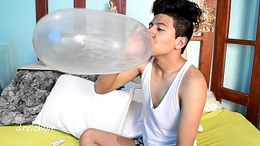 Inflating condom until it explodes