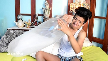 Inflating condom until it explodes