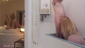 Shy Stepson Accidentally Get an Erection During Shower While Stepmom Watches and Stepdad Is in the Other Room