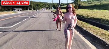 I took two hot girls for a walk in the city they got naked in the br and showed their pussy