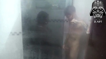 Eating blonde in the shower after training at the gym 03