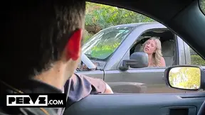 Stranded petite brunette Anya Olsen gets a sloppy deepthroat BJ from