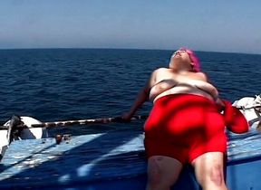 Fat beach patrol vol4 - Heavy slut with pink hair bouncing on fisherman's cock at sea