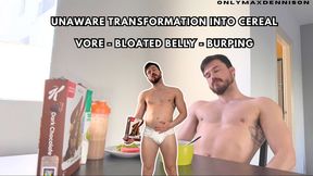 Unaware transformation into cereal Vore - bloated belly - burping