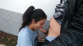 Blowjob in Public with Bestie Ends in Messy Cumshot