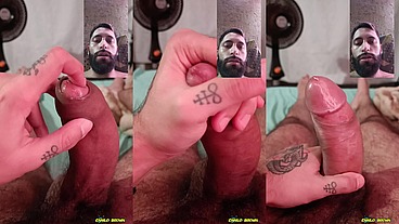 Camilo Brown Jerking His Big Uncut Cock Until He Shoots His Cum Load On His Own Face