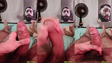 Camilo Brown Jerking His Big Uncut Cock Until He Shoots His Cum Load On His Own Face