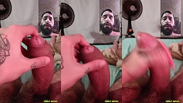Camilo Brown Jerking His Big Uncut Cock Until He Shoots His Cum Load On His Own Face