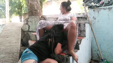 Horny lesbian gets older partner wild with ass fucking out in public