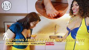 My submissive eating the papaya crushed by the feet of two queens (720p) - Crush - Food Porn?- Foot Fetish - Foot Domination - Foot Humiliation