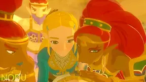 Zelda and Urbosa are sucking Links Cock in threesome