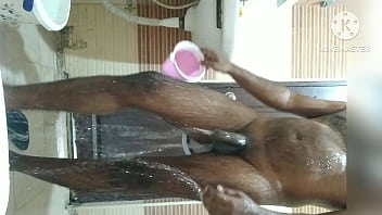 Indian telugu boy peeing on body and having bath