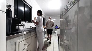 Maid being fucked in the kitchen.