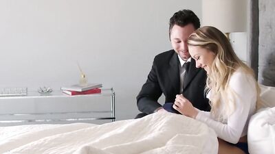 Fit blonde with amazing tits and ass rides a big black cock