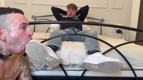 Dirty shoes, smelly socks and filthy feet for Mattew by the young Alpha Male...