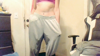 First-Ever urinate flick (in sweatpants)