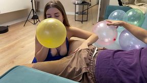 Balloons party ended with an unexpected creampie and licking hot cum off a dick