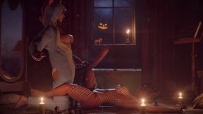 [tomb raider] shy lara croft enjoys beautiful lady's monster futa cock on lonely halloween night????❤