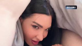 Busty mom and son's hottest buddy sharing bed, steamy sex!