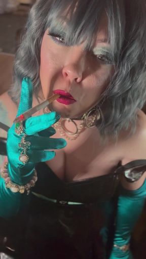 Who Doesn't Love A Girl In Gloves And PVC!? Tina Snua Smoking A Cork 100 Cigarette In Satin Gloves With Jewellery