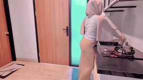 My Friend's Stepmother Made Me Horny While Washing Dishes in the Kitchen