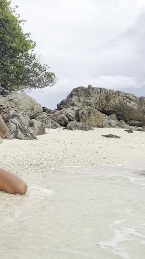 Monika Fox Swims in Sea and Fucks Pussy with a Big Dildo on a White Sand Beach