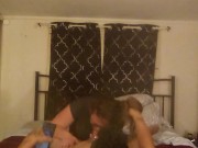 I gag and deepthroat cock and then get on my hands and knees and get my pussy pounded Latino Thug