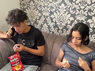 I discover my stepsister having lesbian sex with my girlfriend and I join them for a rich threesome.