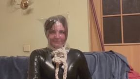 2 latex catsuits and plastic bag for 5 min masturbation