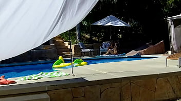Lexi Bloom tied up and fucked poolside, gets a facial