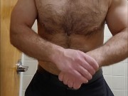 Business casual MUSCLE BEAR FLEXING IN public br