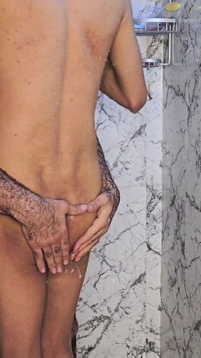 Slutty Twink Bitch Worships Daddy's Feet and Get Along with His Big White Cock in the Shower