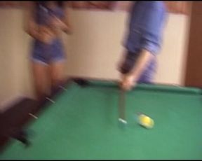 Brunette German Doll Sucks Dick by the Pool Table