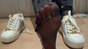 Black Sheer Socks Tease & Slow Peel Off - White MK Sneakers Off