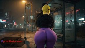 Curvy Woman with Massive Ass Dancing at Bus Stop