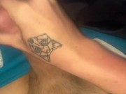 Playing with my dick while my roommate is in the room almost caught huge cum