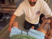 Middle Eastern big cock blowjob on the balcony of 14th floor