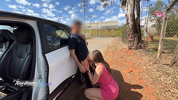 Very naughty couple having sex on the street outside the car