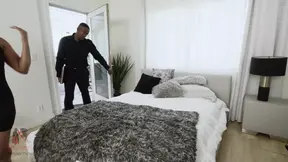 Black manhood plunges deep into his woman's anal ass in a rough, doggystyle fuck