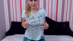 Sexy Blonde Girl Make Her Tshirt Wet to Show Her Nippels