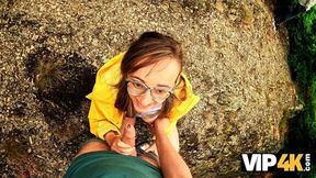 Crazy girl hiker fucks in the forest