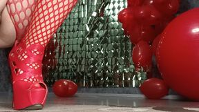 girl in heels poping more balloons
