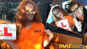 Sex Driving Instructor fucks his cute ginger teen student in the car and gives her a creampie