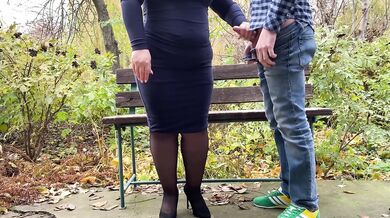 Thick curvy milf milked hard on park bench in nylon stockings