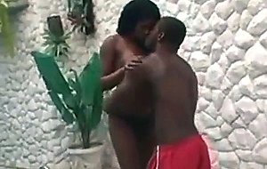 Ebony ts drilled by dude poolside