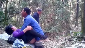 Chinese Hooker Double Teamed Outdoors - Rough Sex Blowjob in Public Park