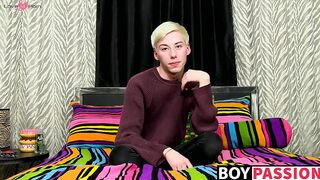 Young twink interviewed before jerking off hard