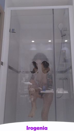 A Slut Dildos Herself During Her Shower, Comes to Watch on Her Through the Transparent Glass Window